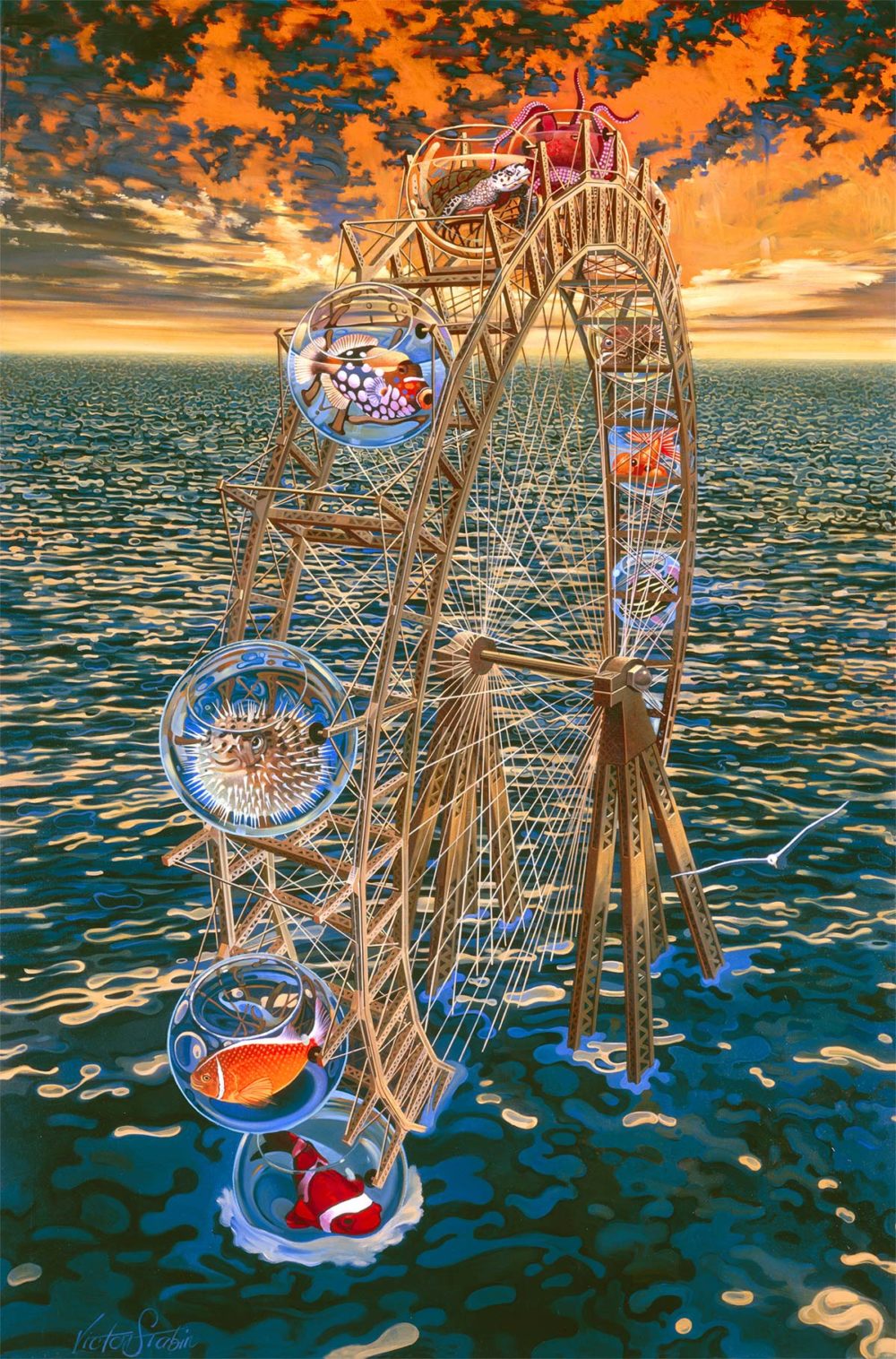 Fish Ferris Wheel Painting by Victor Stabin